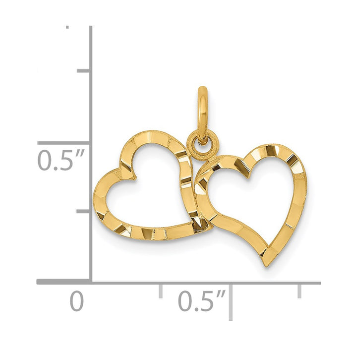 Million Charms 14K Yellow Gold Themed Polished Double Heart Pendant