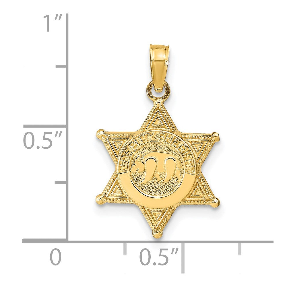 Million Charms 14K Yellow Gold Themed Deputy Sheriff Badge With Bear Pendant