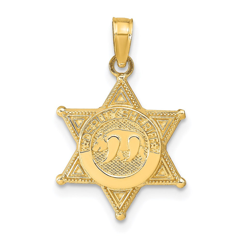Million Charms 14K Yellow Gold Themed Deputy Sheriff Badge With Bear Pendant