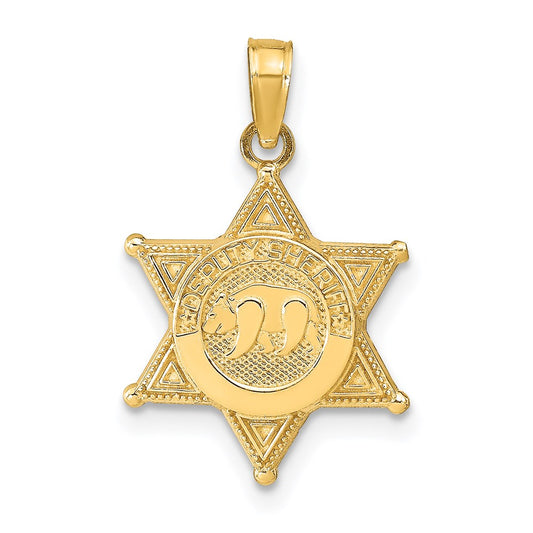 Million Charms 14K Yellow Gold Themed Deputy Sheriff Badge With Bear Pendant