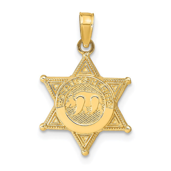 Million Charms 14K Yellow Gold Themed Deputy Sheriff Badge With Bear Pendant