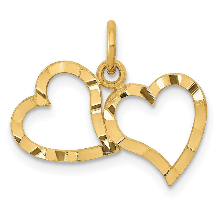 Million Charms 14K Yellow Gold Themed Polished Double Heart Pendant