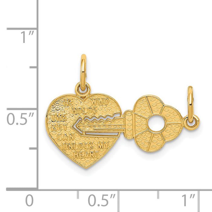 Million Charms 14K Yellow Gold Themed Heart & Key Break Apart Charm