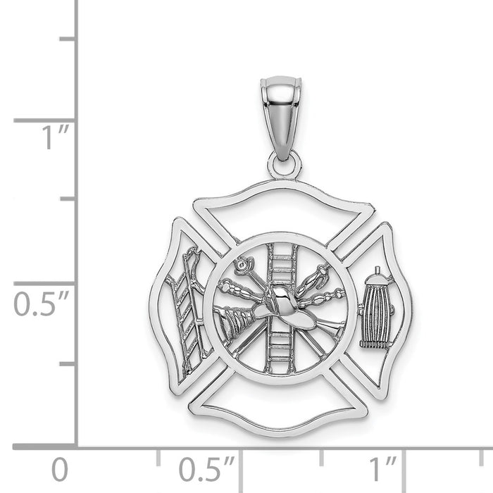 Million Charms 14K White Gold Themed Fireman Shield Charm