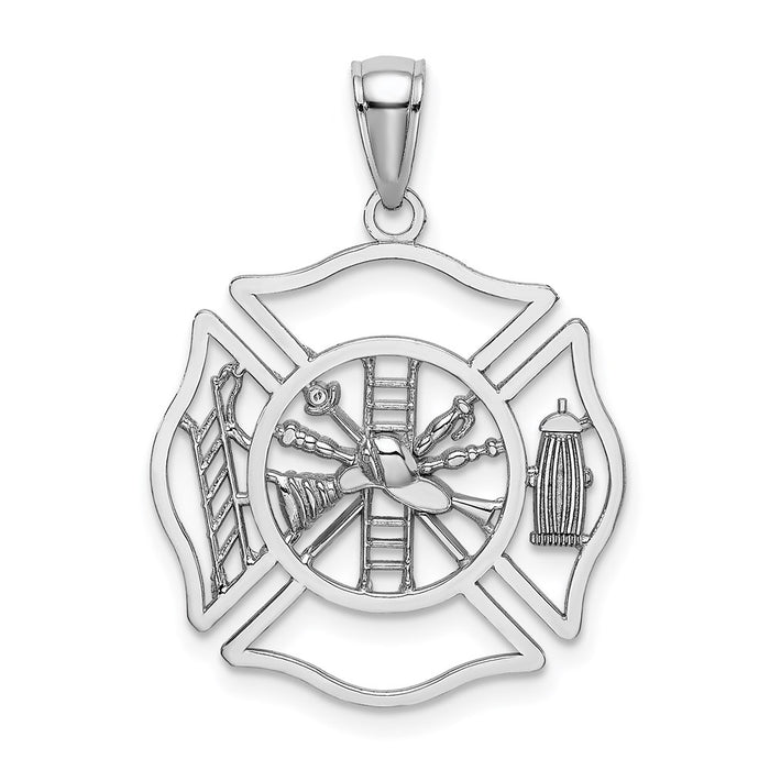 Million Charms 14K White Gold Themed Fireman Shield Charm