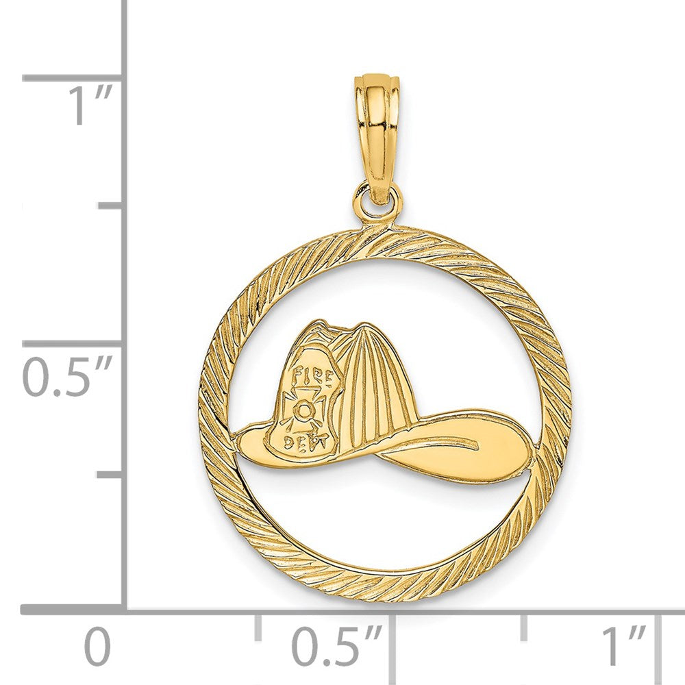 Million Charms 14K Yellow Gold Themed Fireman Helmet In Disk Charm