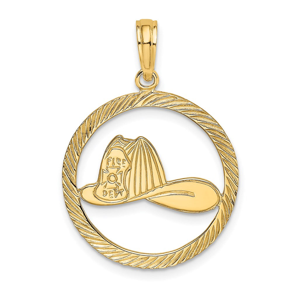 Million Charms 14K Yellow Gold Themed Fireman Helmet In Disk Charm