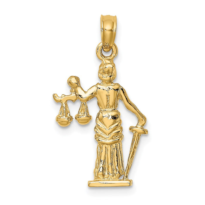 Million Charms 14K Yellow Gold Themed 3-D Lady Of Justice With Moveable Scales Pendant