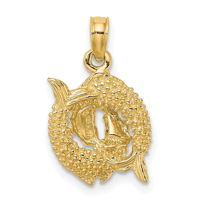 Million Charms 14K Yellow Gold Themed 3-D Pisces Zodiac Charm
