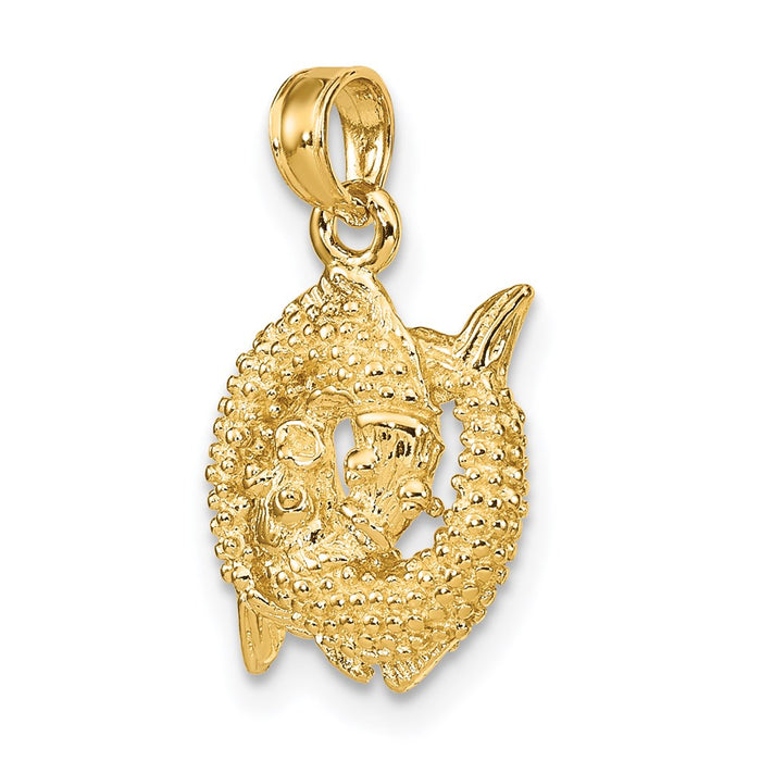 Million Charms 14K Yellow Gold Themed 3-D Pisces Zodiac Charm