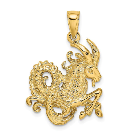 Million Charms 14K Yellow Gold Themed Large Capricorn Zodiac Charm