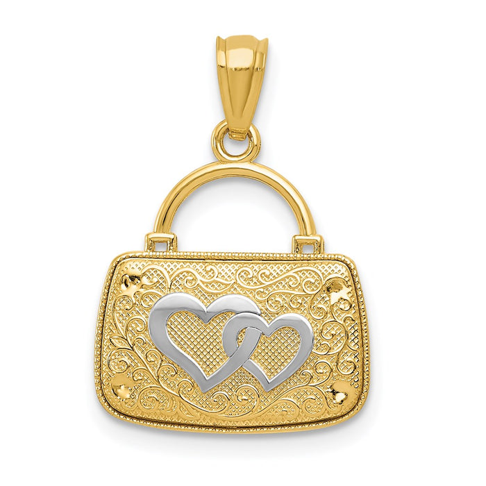 Million Charms 14K Yellow Gold Themed & Rhodium-plated Reversible Heart Handbag Pendant