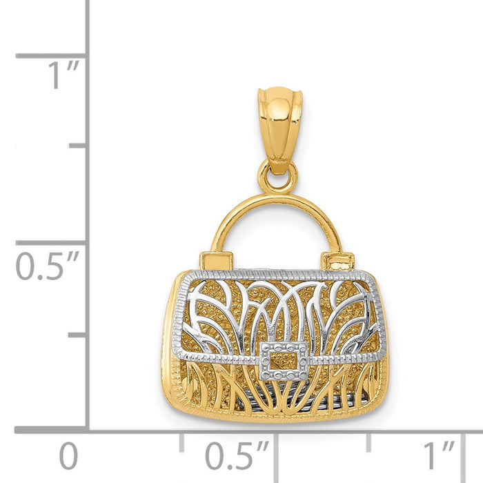 Million Charms 14K Yellow Gold Themed & Rhodium-plated Reversible Heart Handbag Pendant