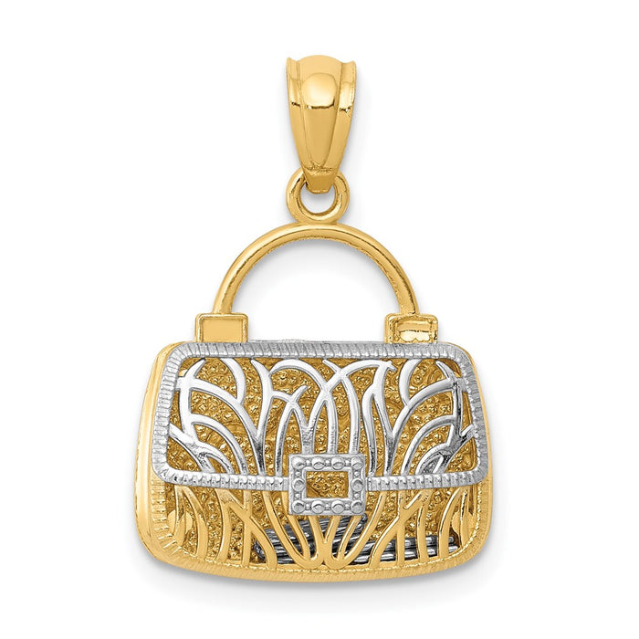 Million Charms 14K Yellow Gold Themed & Rhodium-plated Reversible Heart Handbag Pendant