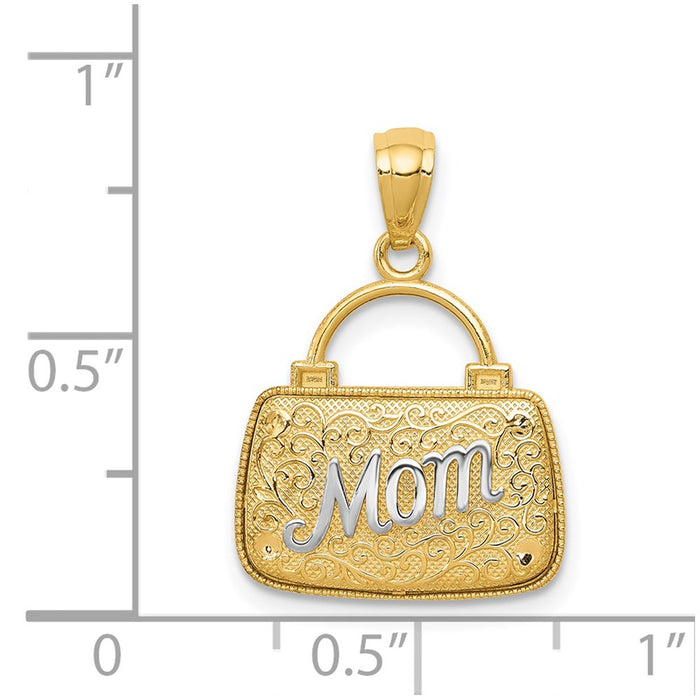 Million Charms 14K Yellow Gold Themed & Rhodium-plated Reversible Mom Handbag Pendant