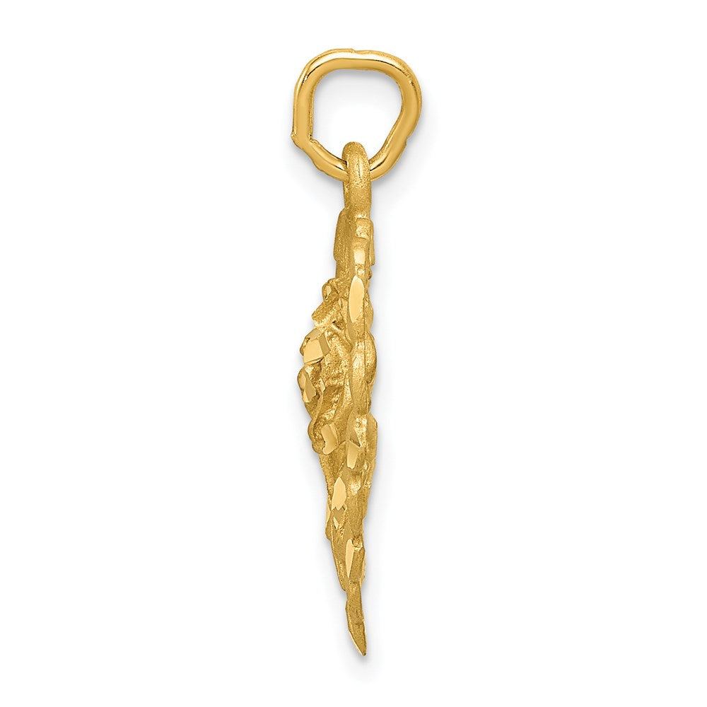 Million Charms 14K Yellow Gold Themed Polished & Diamond-Cut Flower In Heart Pendant