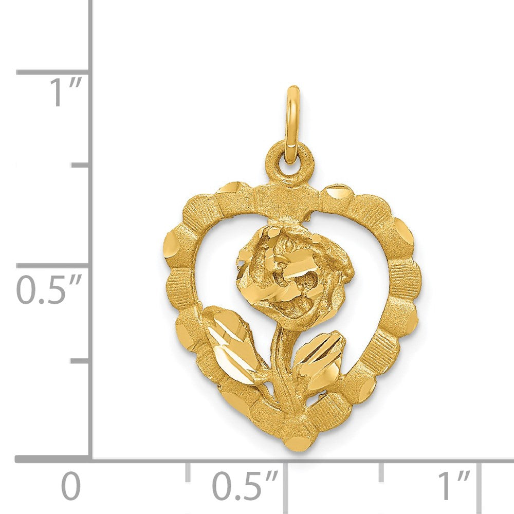 Million Charms 14K Yellow Gold Themed Polished & Diamond-Cut Flower In Heart Pendant