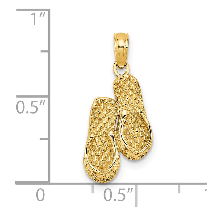 Million Charms 14K Yellow Gold Themed 3-D Cape Cod Double Flip-Flop Charm