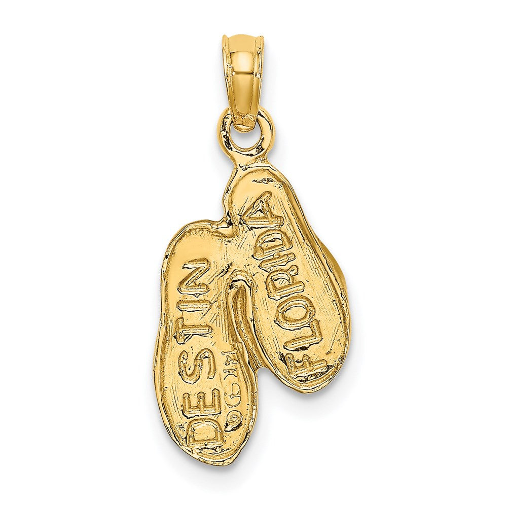 Million Charms 14K Yellow Gold Themed 3-D Destin Florida Double Flip-Flop Charm