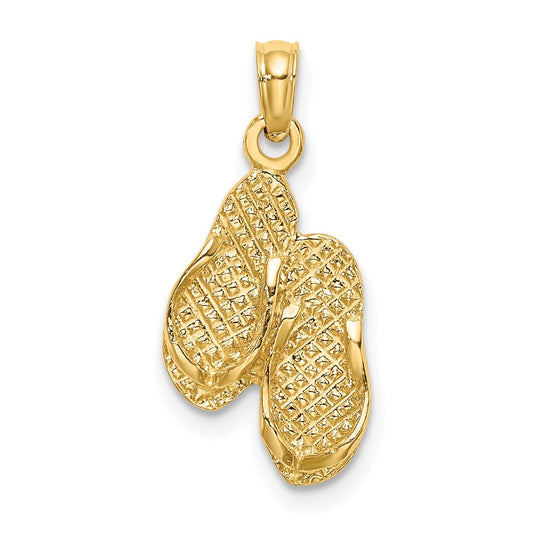 Million Charms 14K Yellow Gold Themed 3-D Destin Florida Double Flip-Flop Charm