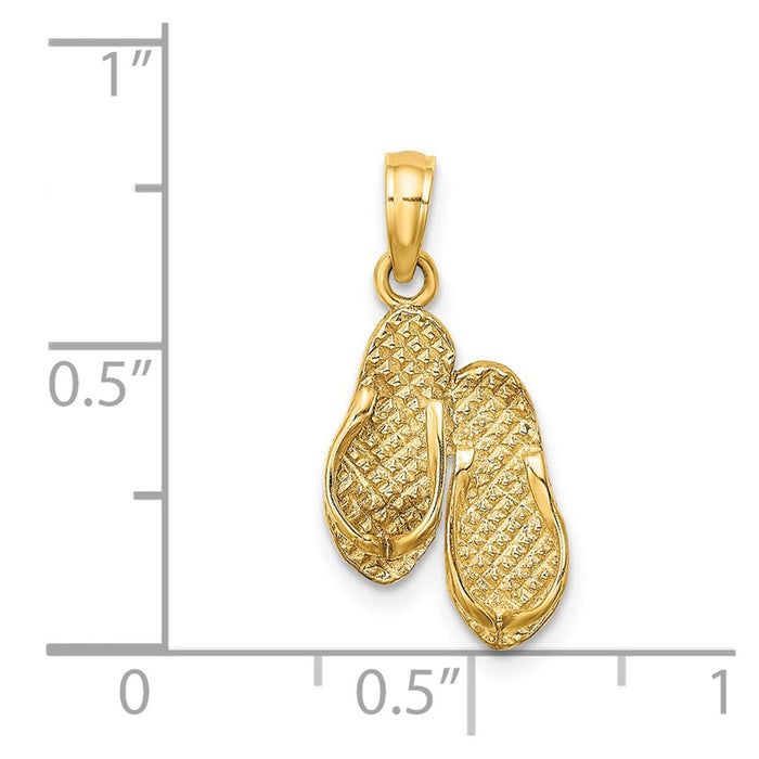 Million Charms 14K Yellow Gold Themed 3-D Fort Myers Double Flip-Flop Charm