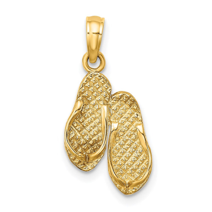 Million Charms 14K Yellow Gold Themed 3-D Fort Myers Double Flip-Flop Charm