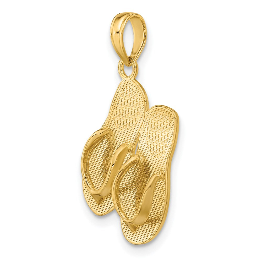 Million Charms 14K Yellow Gold Themed 3-D Hawaii Aloha Double Flip-Flop Charm