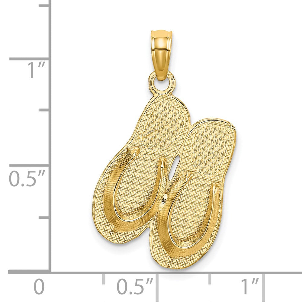 Million Charms 14K Yellow Gold Themed 3-D Hawaii Aloha Double Flip-Flop Charm