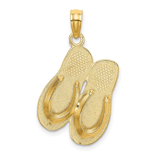 Million Charms 14K Yellow Gold Themed 3-D Hawaii Aloha Double Flip-Flop Charm