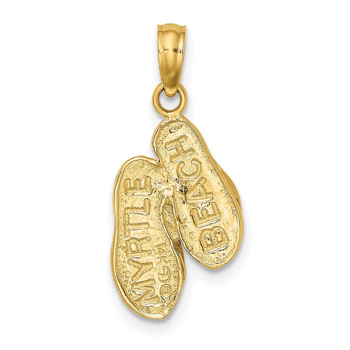 Million Charms 14K Yellow Gold Themed 3-D Myrtle Beach Flip-Flops Charm