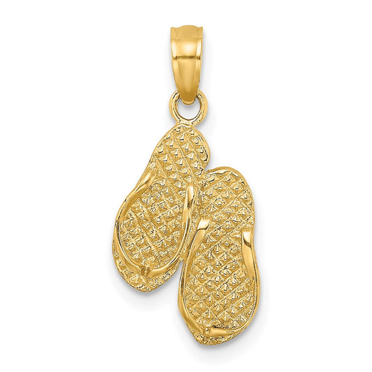 Million Charms 14K Yellow Gold Themed 3-D Myrtle Beach Flip-Flops Charm
