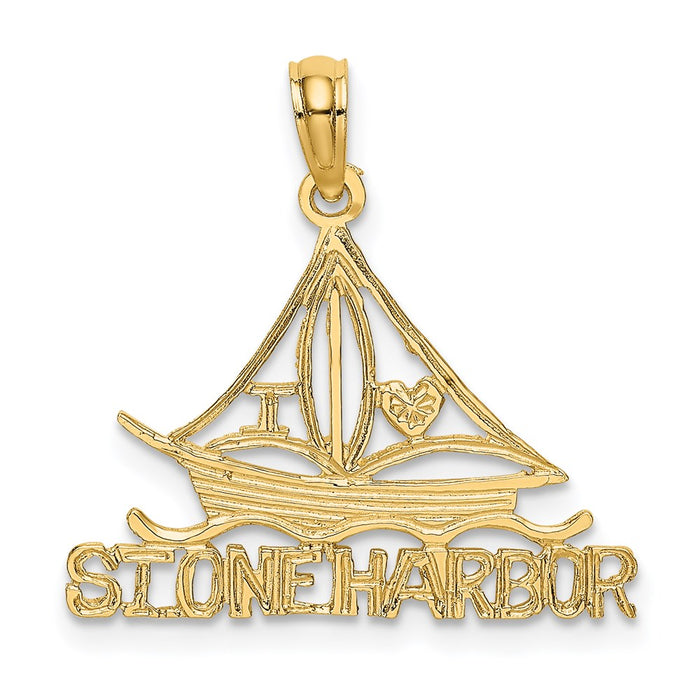 Million Charms 14K Yellow Gold Themed I Love Stone Harbor Nautical Sailboat Charm