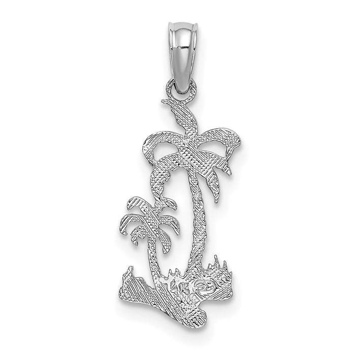 Million Charms 14K White Gold Themed Double Palm Trees Pendant