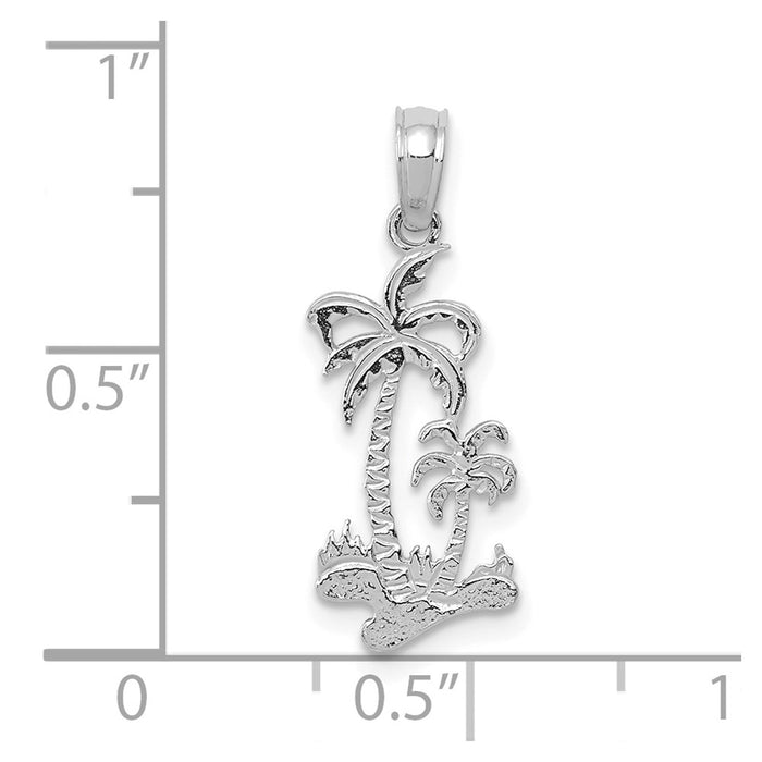 Million Charms 14K White Gold Themed Double Palm Trees Pendant