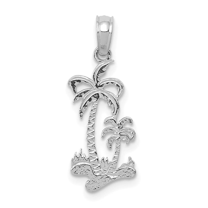 Million Charms 14K White Gold Themed Double Palm Trees Pendant