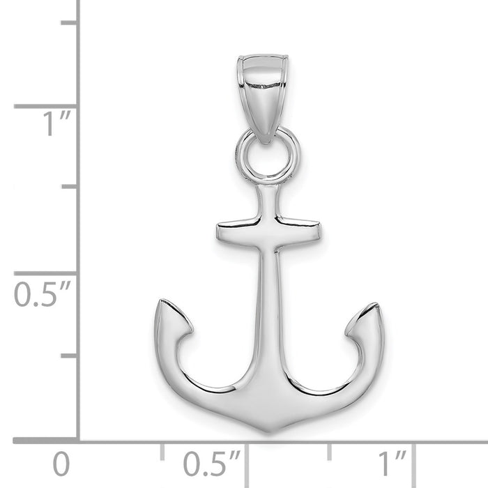 Million Charms 14K White Gold Themed Polished 3-D Nautical Anchor Charm