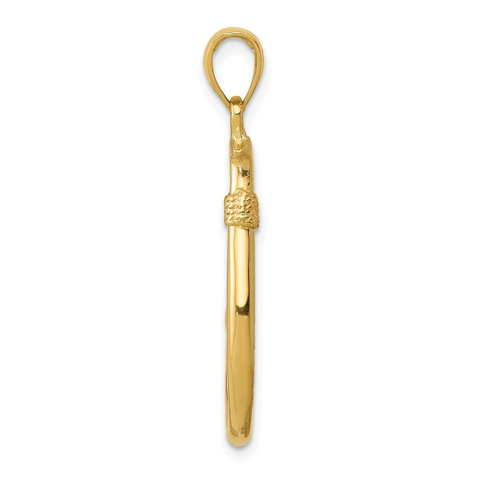 Million Charms 14K Yellow Gold Themed 3-D Fishing Hook Pendant