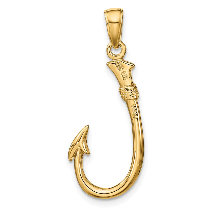 Million Charms 14K Yellow Gold Themed 3-D Fishing Hook Pendant