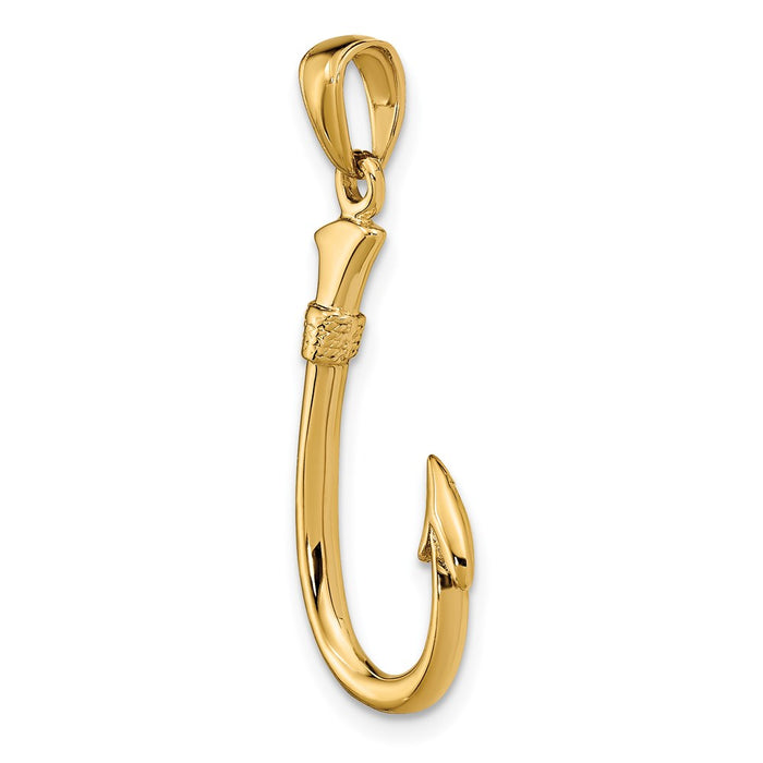 Million Charms 14K Yellow Gold Themed 3-D Fishing Hook Pendant