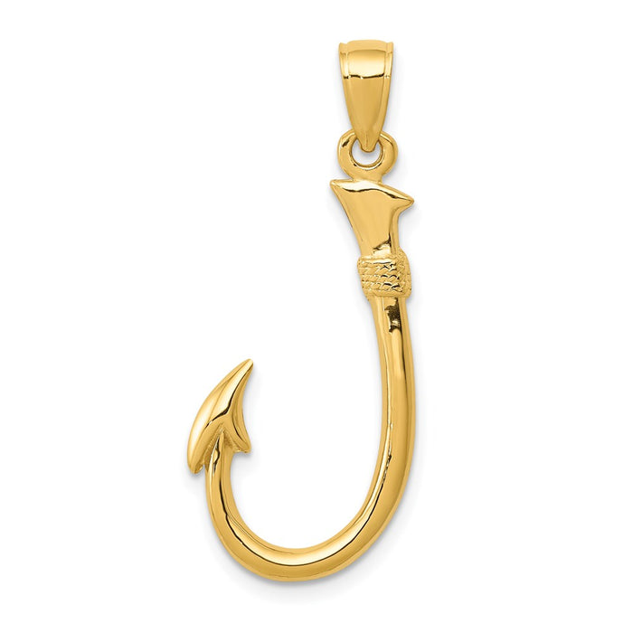 Million Charms 14K Yellow Gold Themed 3-D Fishing Hook Pendant