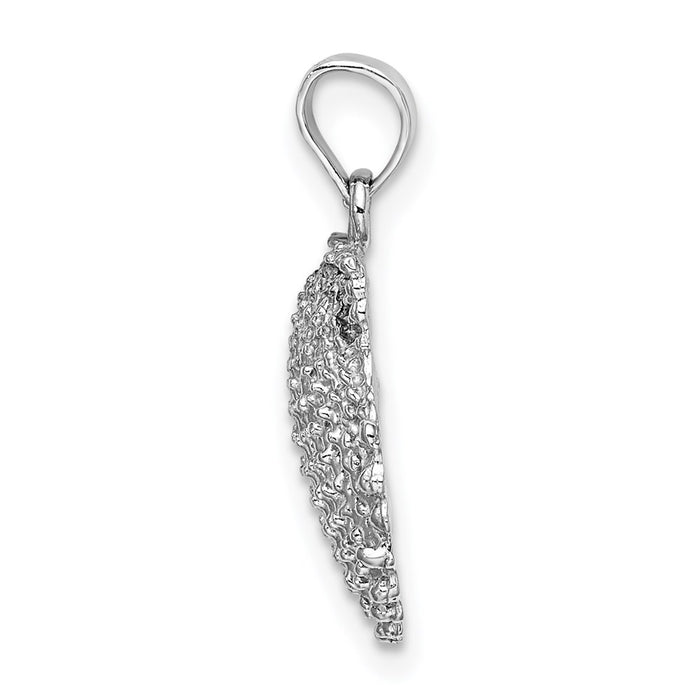 Million Charms 14K White Gold Themed 2-D Beaded Scallop Shell Charm