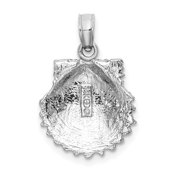 Million Charms 14K White Gold Themed 2-D Beaded Scallop Shell Charm