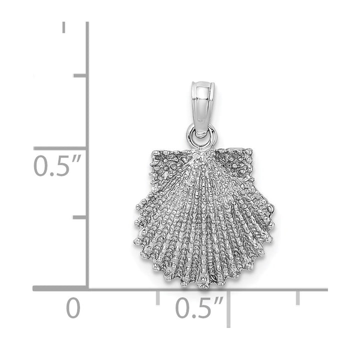 Million Charms 14K White Gold Themed 2-D Beaded Scallop Shell Charm