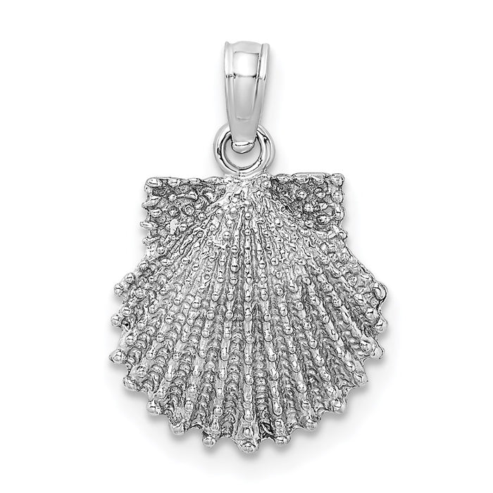 Million Charms 14K White Gold Themed 2-D Beaded Scallop Shell Charm