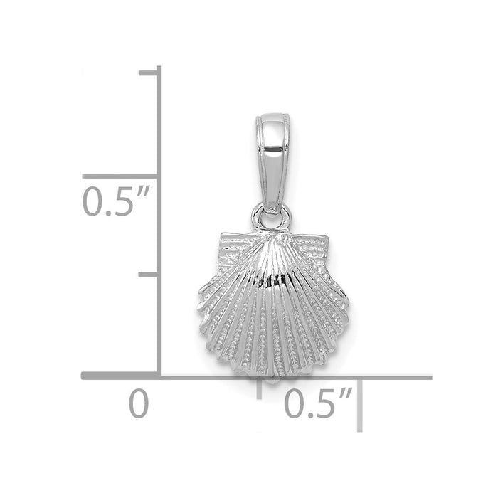 Million Charms 14K White Gold Themed Scallop Shell Pendant