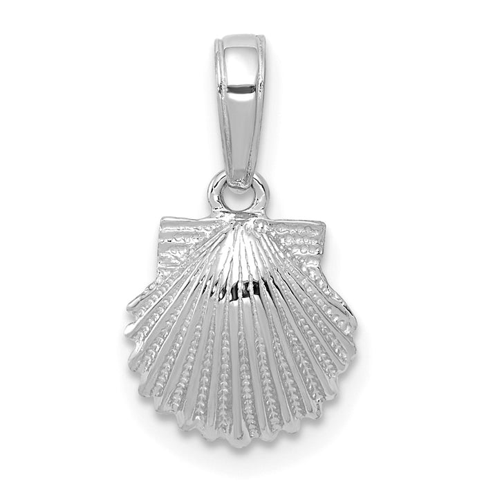 Million Charms 14K White Gold Themed Scallop Shell Pendant