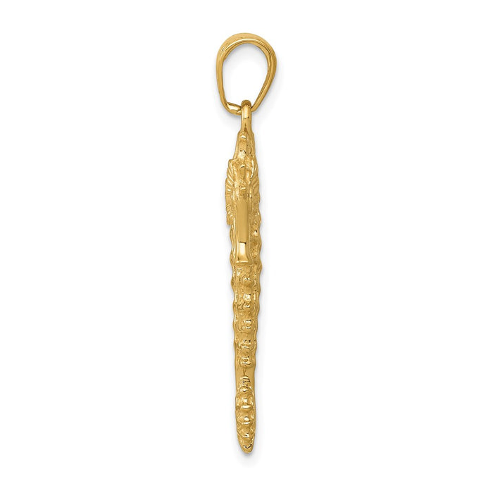 Million Charms 14K Yellow Gold Themed 3-D Nautical Seahorse Pendant
