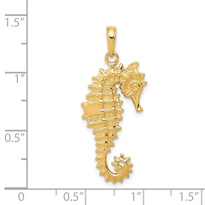 Million Charms 14K Yellow Gold Themed 3-D Nautical Seahorse Pendant