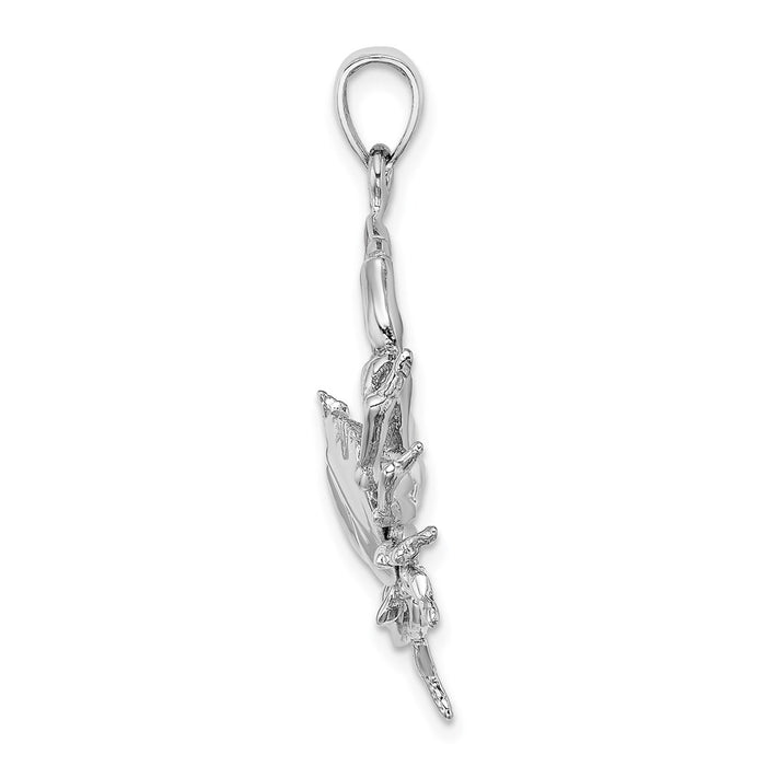 Million Charms 14K White Gold Themed 2-D Stone Crab With Claw Extender Charm