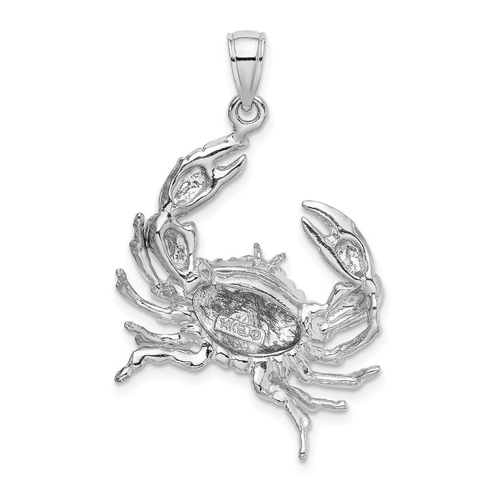 Million Charms 14K White Gold Themed 2-D Stone Crab With Claw Extender Charm